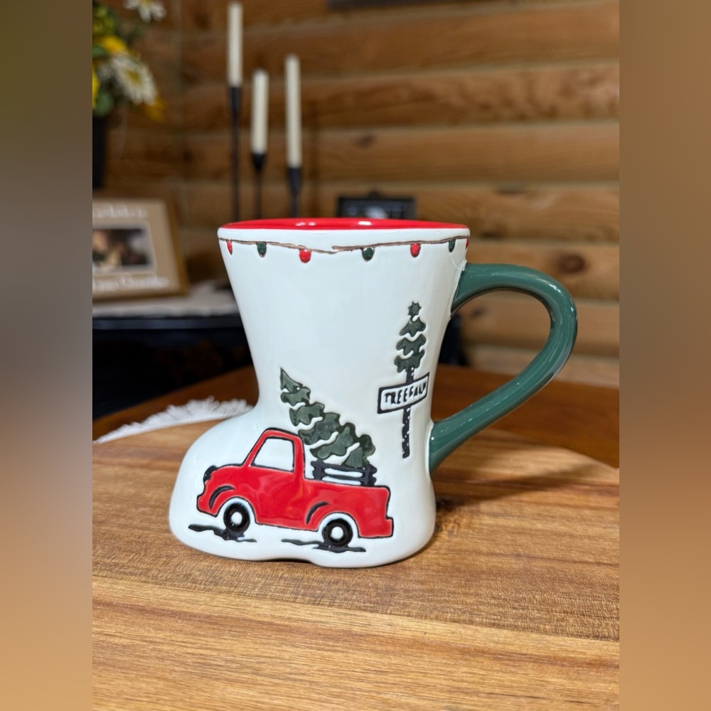 CHRISTMAS TREE FARM Ceramic Boot Shaped Mug